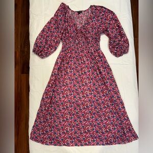 J. Crew Liberty Floral Midi Dress - Red and Blue